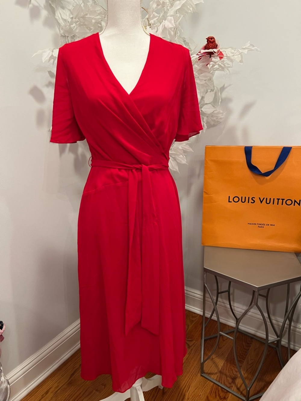 Lauren Ralph Lauren Crimson Wrap-Style Midi Dress